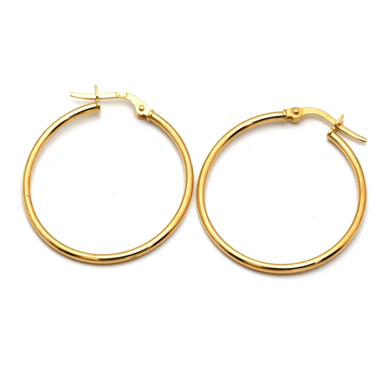 Real Gold Round Plain Loop Earring Set ( 2.4 cm ) 5500 E1770