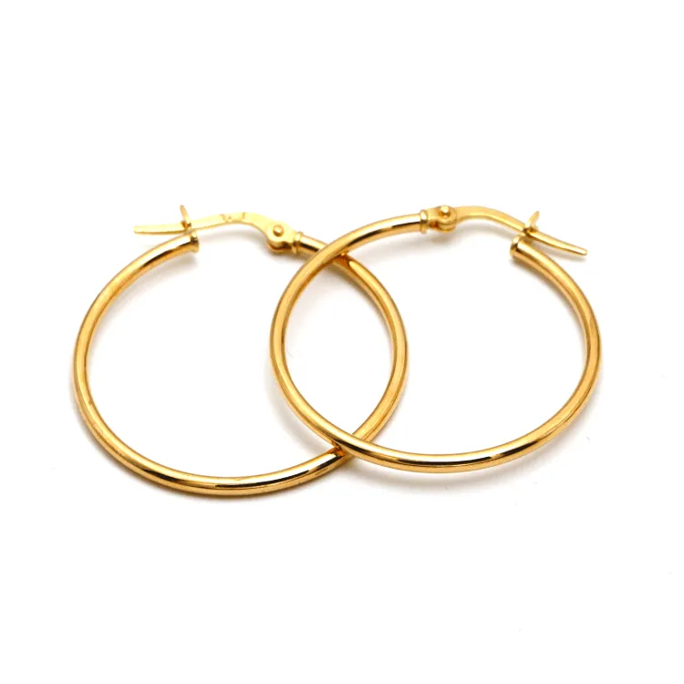 Real Gold Round Plain Loop Earring Set ( 2.4 cm ) 5500 E1770