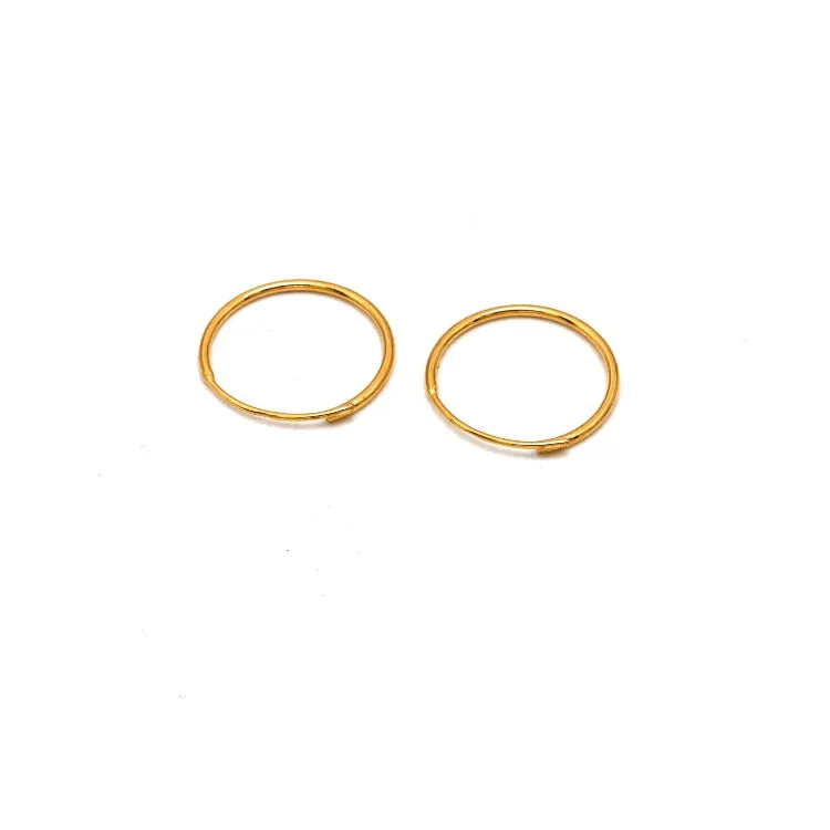 Real Gold Round Plain Loop Earrings Set (1.3 cm) - Model 0008/10/10M E1940