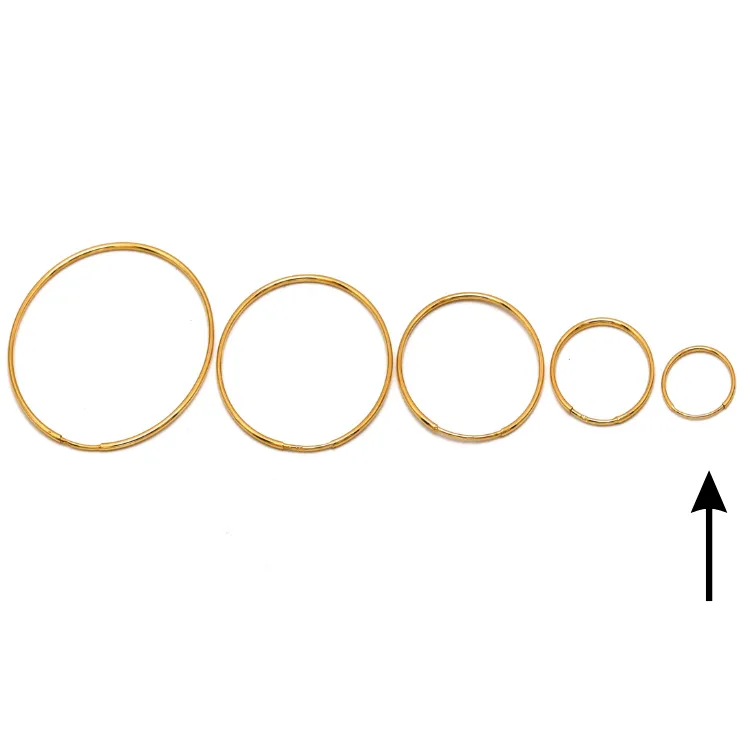 Real Gold Round Plain Loop Earrings Set (1.3 cm) - Model 0008/10/10M E1940