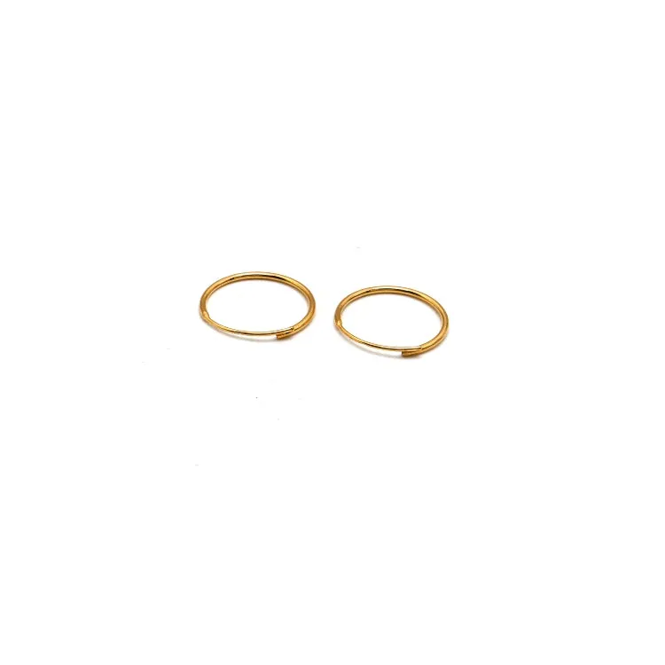 Real Gold Round Plain Loop Earrings Set (1.3 cm) - Model 0008/10/10M E1940