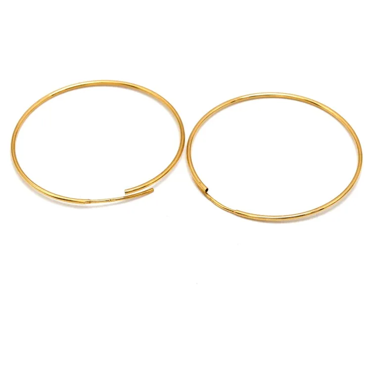 Real Gold Round Plain Loop Earrings Set (3.6 cm) - Model 0001/30/10M E1936