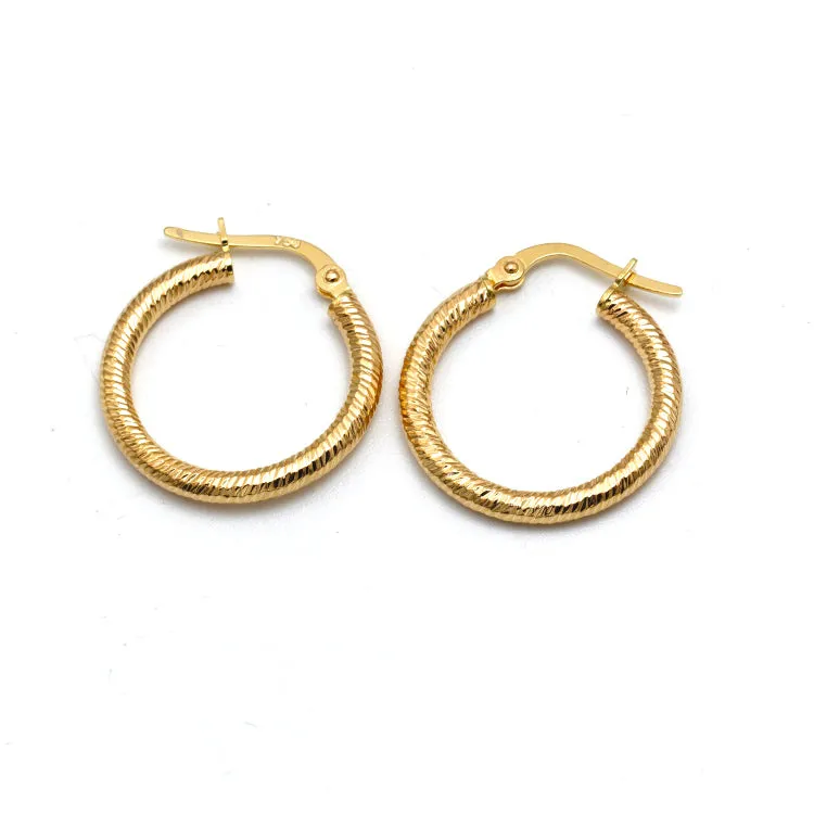 Real Gold Round Silk Clip Earrings Set - Model 0419 E1950
