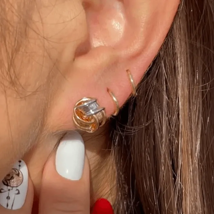Real Gold Round Small Helix Piercing Earring Set 2113 E1739