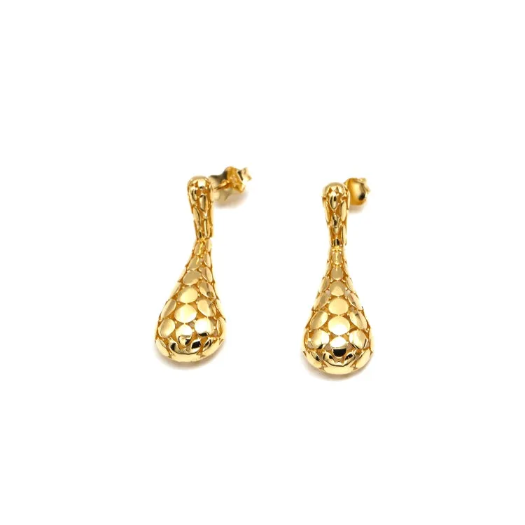 Real Gold Snake Skin Hanging Stud Earring Set  - Model 0713 E1945