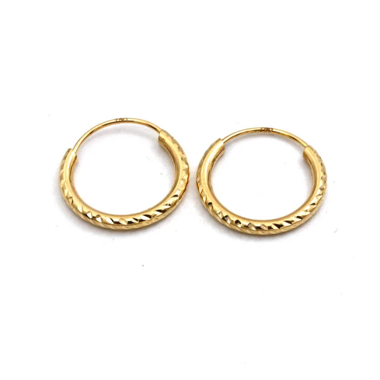 Real Gold Textured Round Clip Earrings Set - Model 5730 E1913