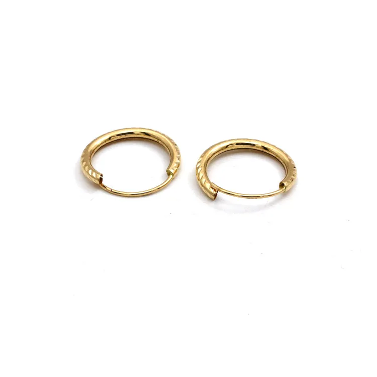 Real Gold Textured Round Clip Earrings Set - Model 5730 E1913