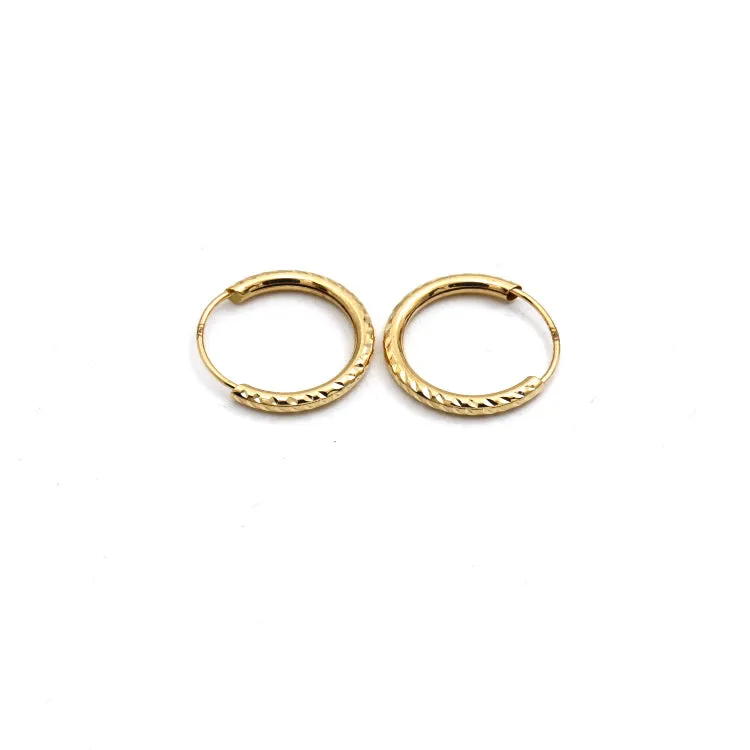 Real Gold Textured Round Clip Earrings Set - Model 5730 E1913