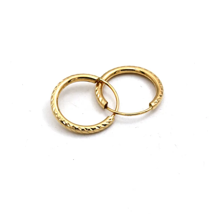 Real Gold Textured Round Clip Earrings Set - Model 5730 E1913