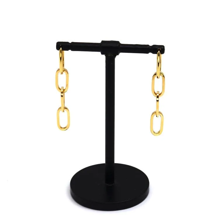 Real Gold Thick Paper Clip Thick Hanging Earring Set 1809 E1835
