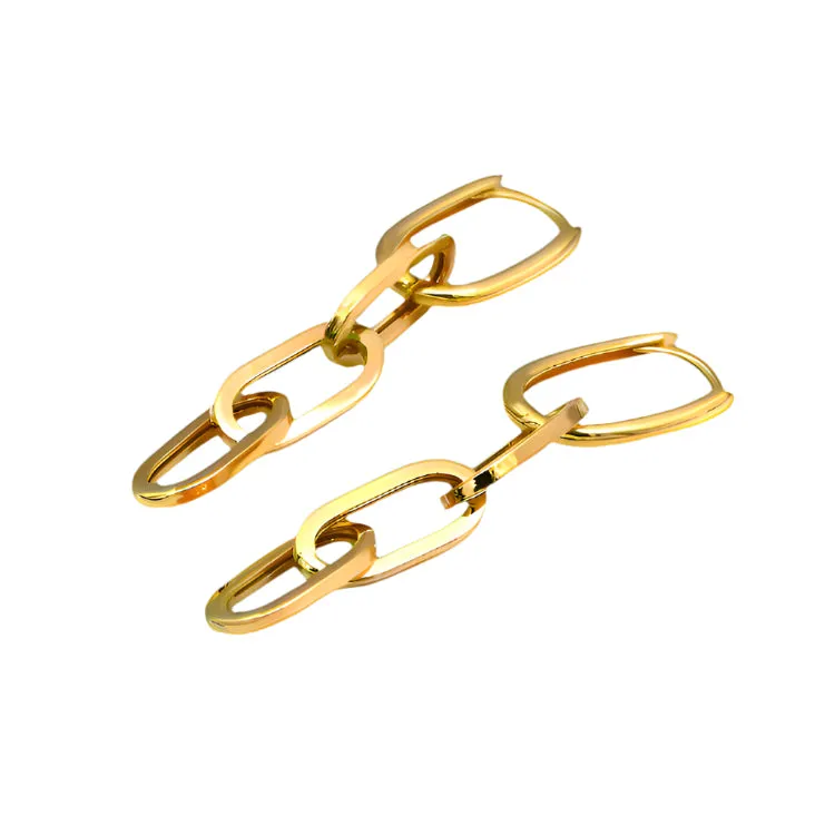 Real Gold Thick Paper Clip Thick Hanging Earring Set 1809 E1835