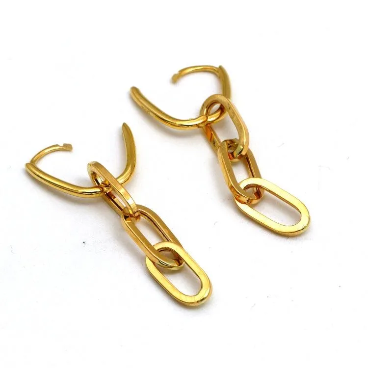 Real Gold Thick Paper Clip Thick Hanging Earring Set 1809 E1835