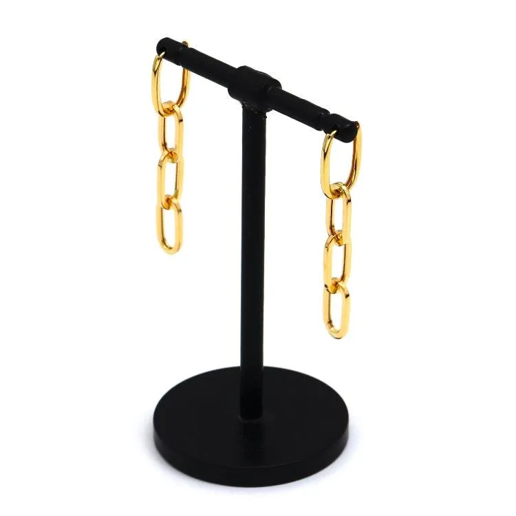 Real Gold Thick Paper Clip Thick Hanging Earring Set 1809 E1835