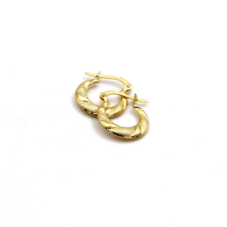 Real Gold Twisted Moon Round Clip Earrings Set - Model 6395 E1931