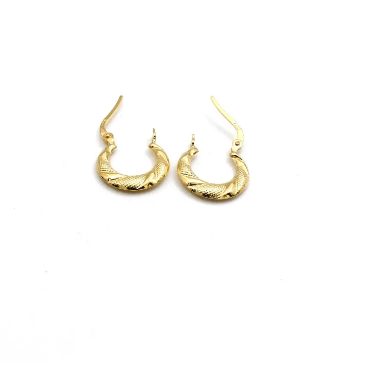 Real Gold Twisted Moon Round Clip Earrings Set - Model 6395 E1931