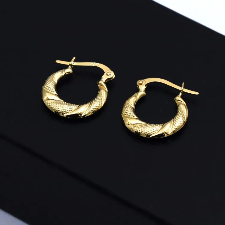 Real Gold Twisted Moon Round Clip Earrings Set - Model 6395 E1931