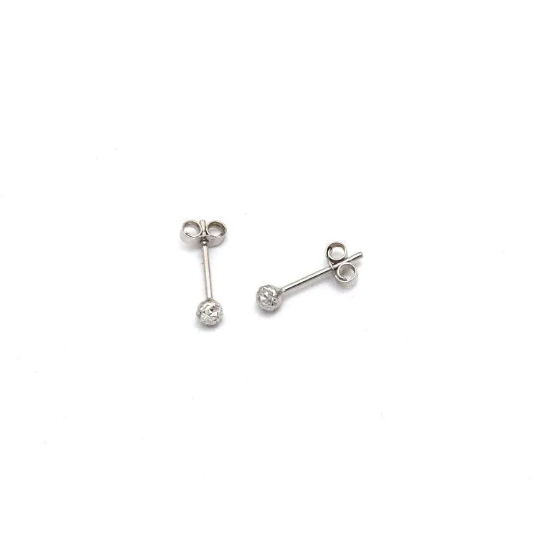 Real White Gold Glittering 3 MM Ball Stud Earring Set - Model 0003-W E1862