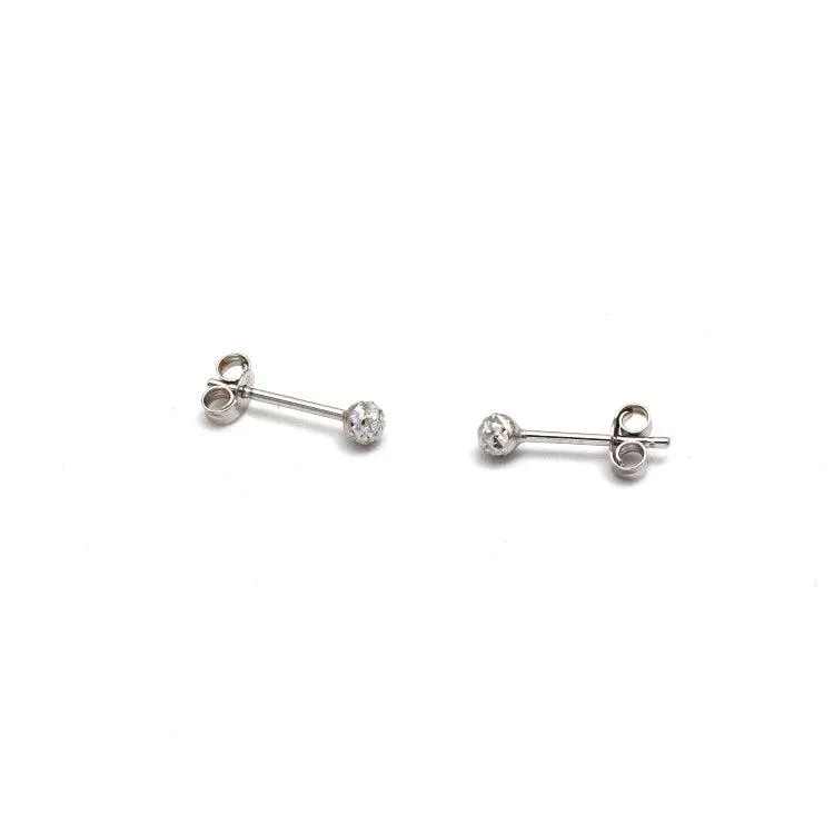 Real White Gold Glittering 3 MM Ball Stud Earring Set - Model 0003-W E1862
