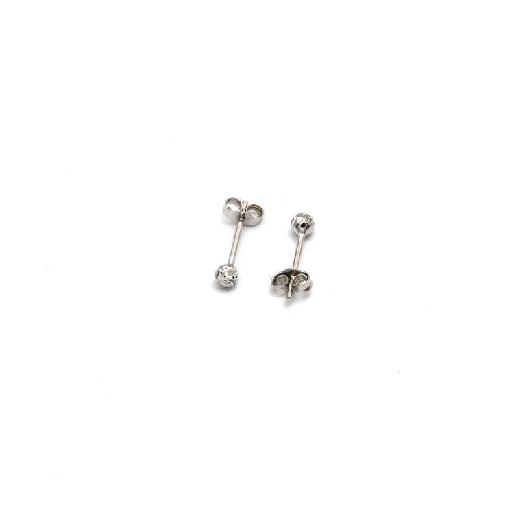 Real White Gold Glittering 3 MM Ball Stud Earring Set - Model 0003-W E1862