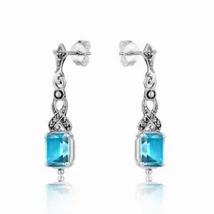 Rectangle Gemstone Earrings with Twisted Marcasite