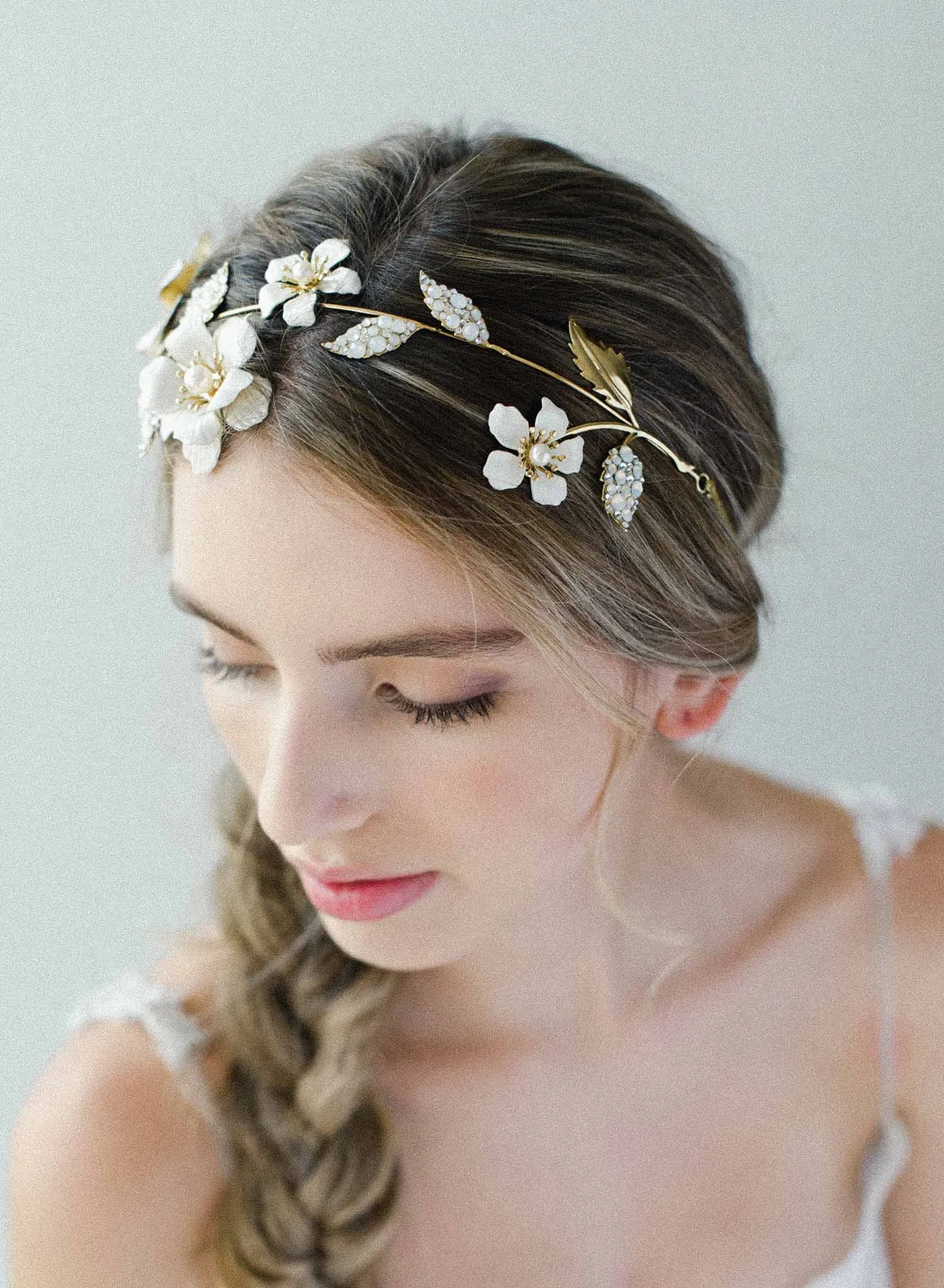 Regal enamel flower and crystal headpiece - Style #2036