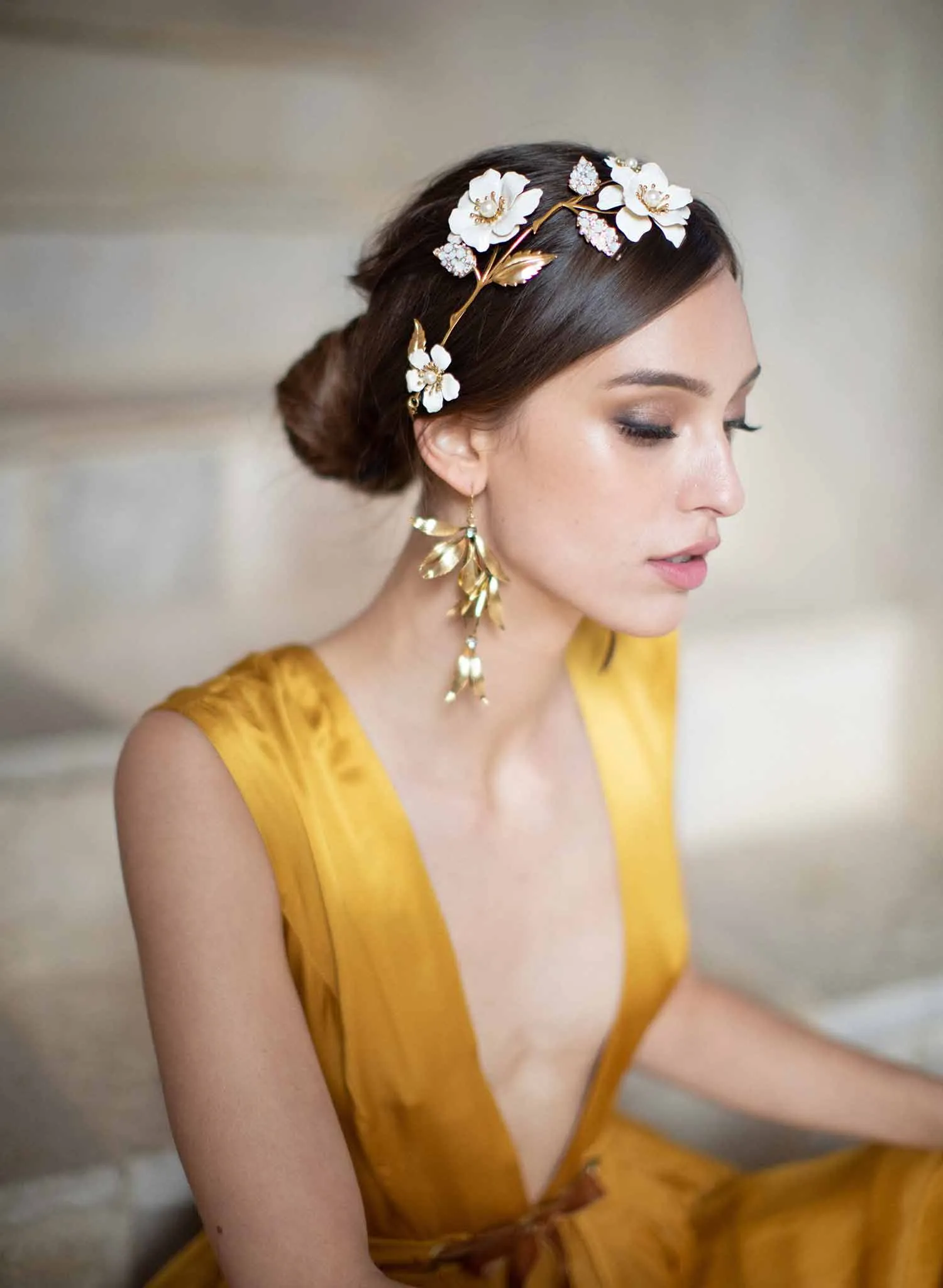 Regal enamel flower and crystal headpiece - Style #2036
