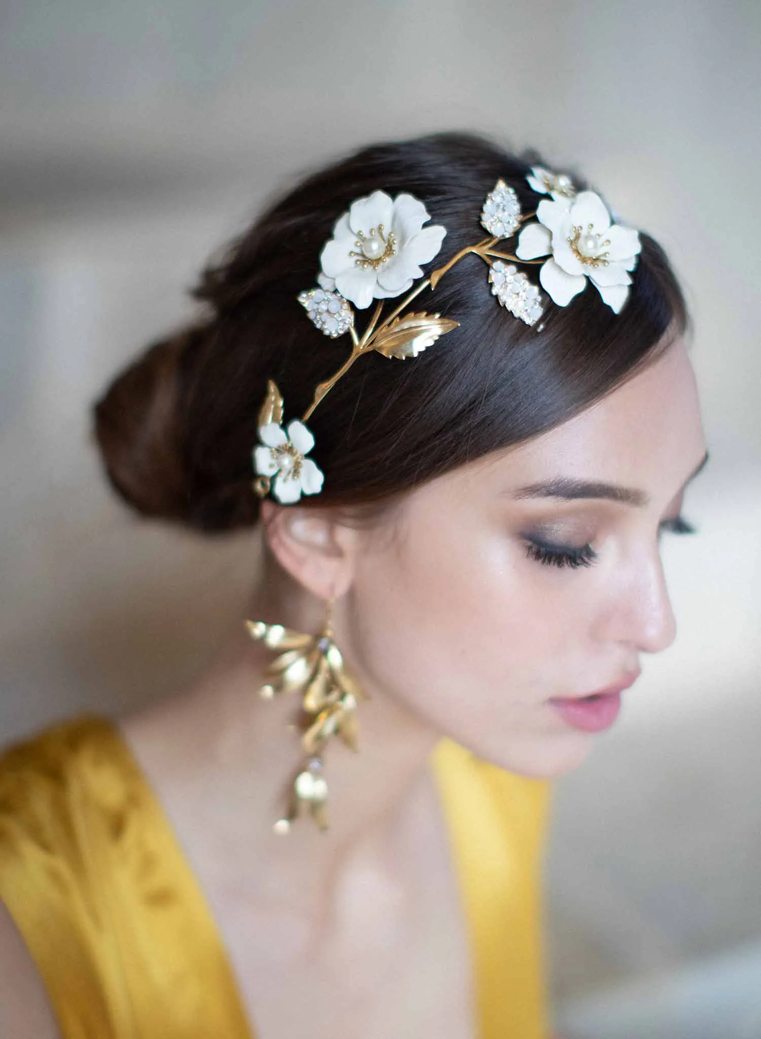 Regal enamel flower and crystal headpiece - Style #2036