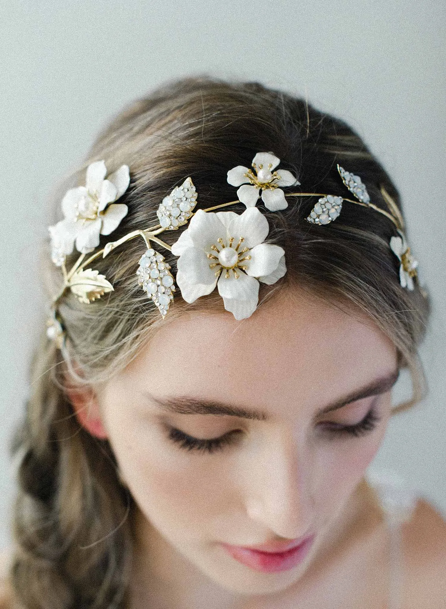 Regal enamel flower and crystal headpiece - Style #2036