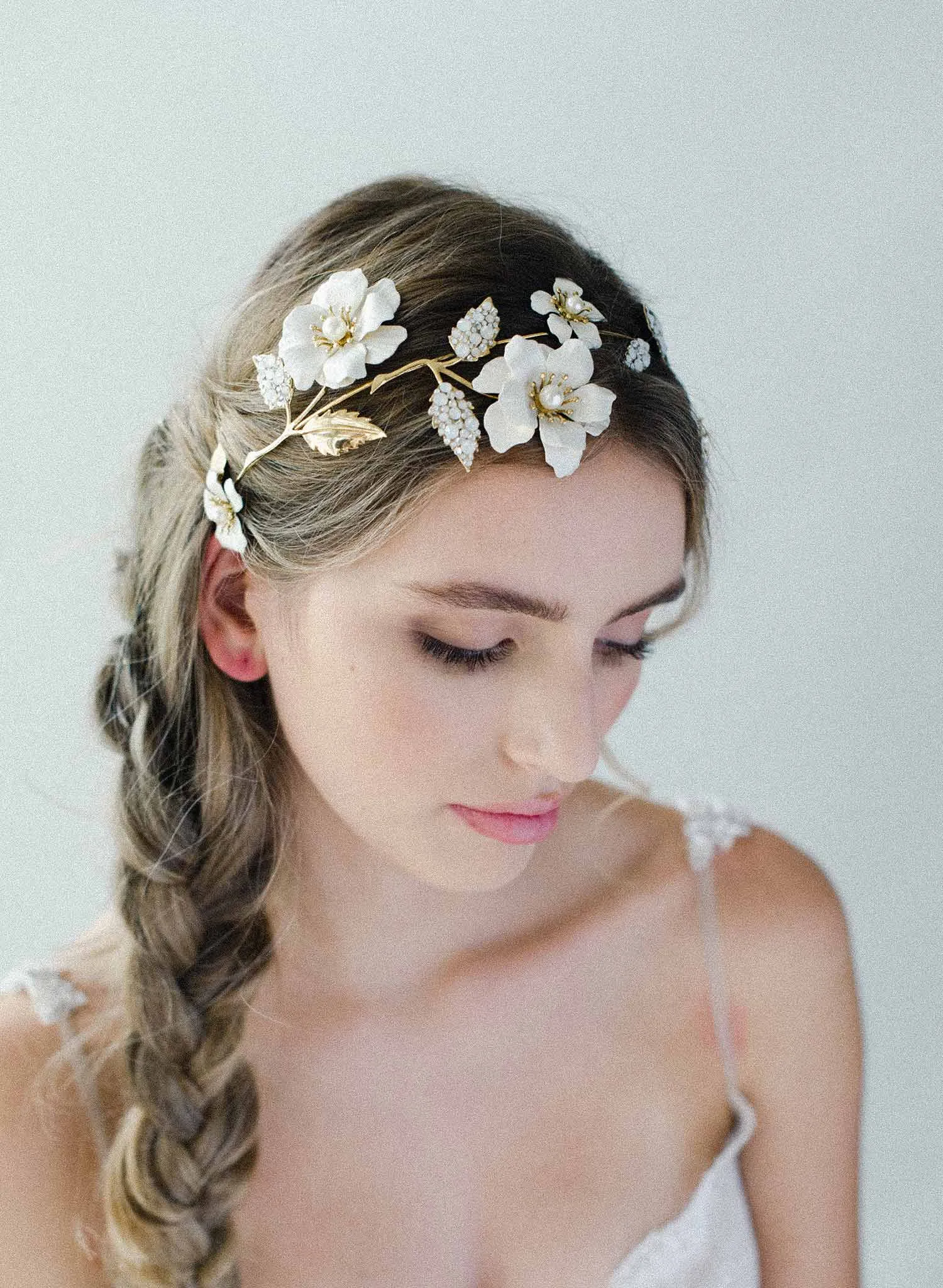 Regal enamel flower and crystal headpiece - Style #2036