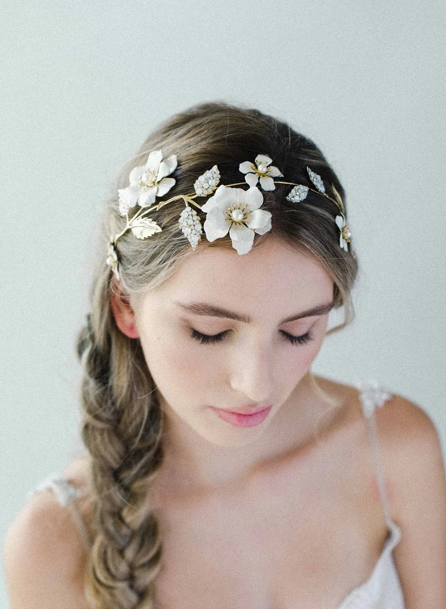 Regal enamel flower and crystal headpiece - Style #2036