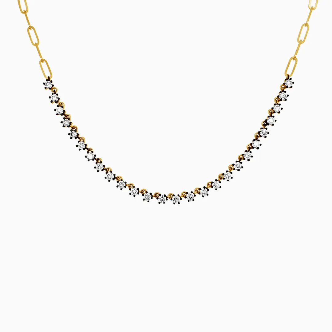 Rhodium Diamond Flowers Paperclip Necklace