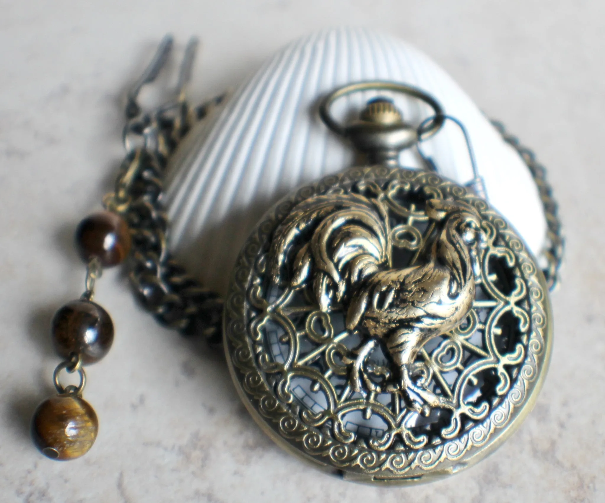 Rooster pocket watch,  Rooster pocket watch  in bronze