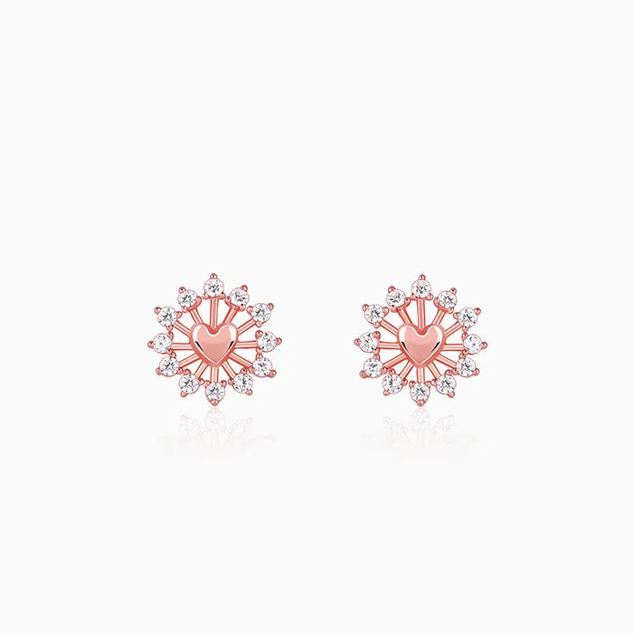 Rose Gold Floral Grace Heart Studs