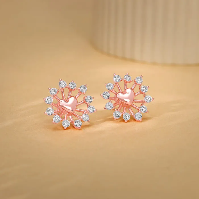 Rose Gold Floral Grace Heart Studs