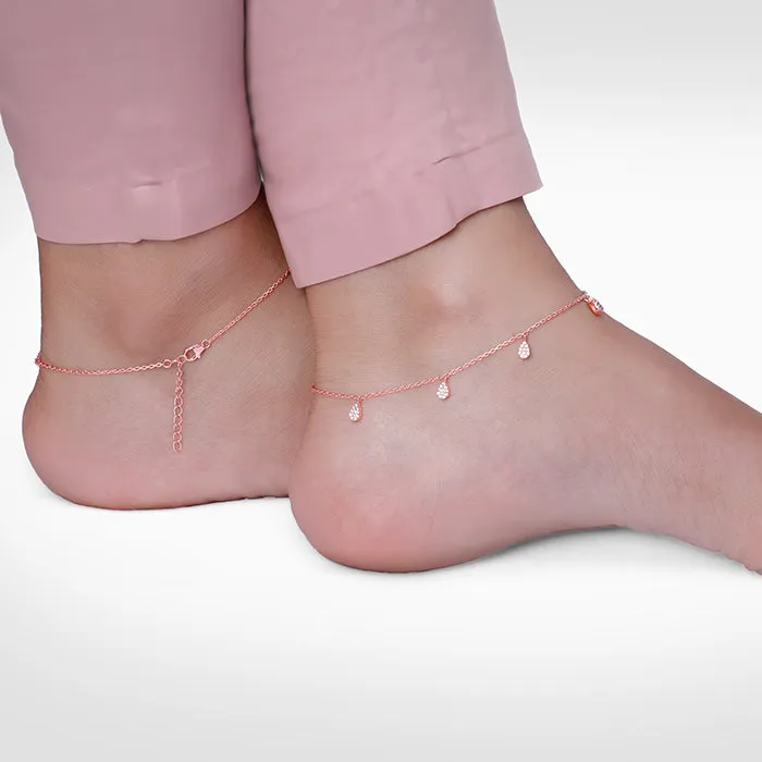 Rose Gold Peardrop Charm Anklet