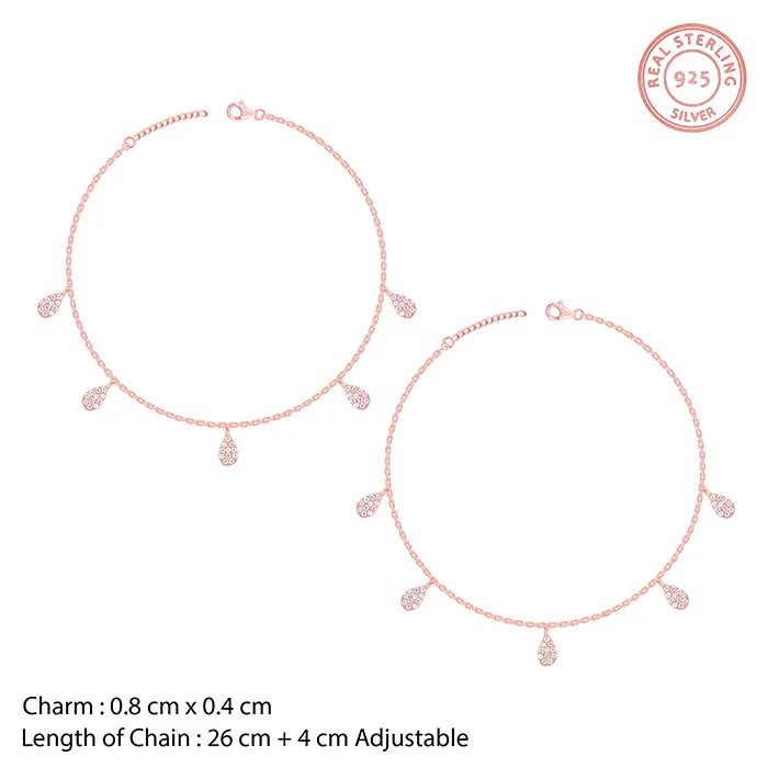Rose Gold Peardrop Charm Anklet