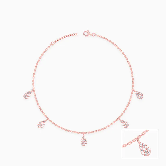 Rose Gold Peardrop Charm Anklet