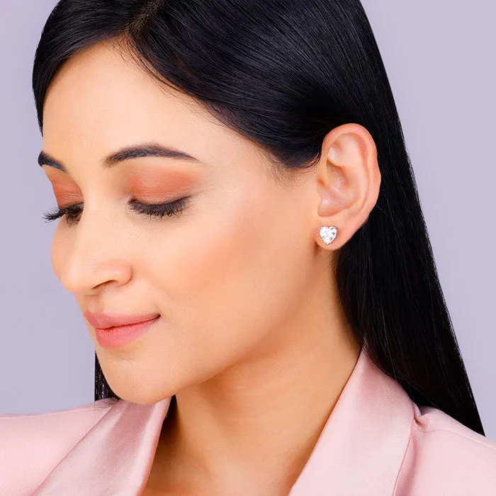 Rose Gold Solitaire Heart Studs