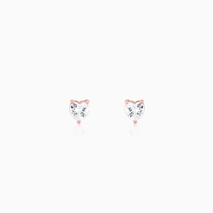 Rose Gold Solitaire Heart Studs