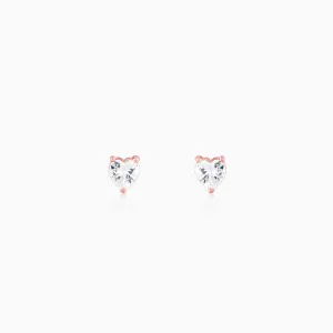Rose Gold Solitaire Heart Studs