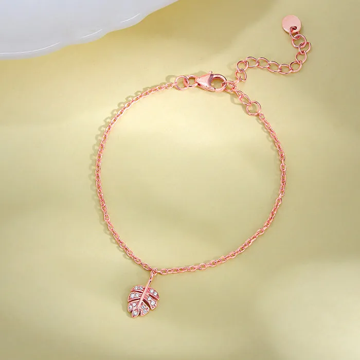 Rose Gold Zirconia Leaf Kids Anklet  (1 - 5 years)