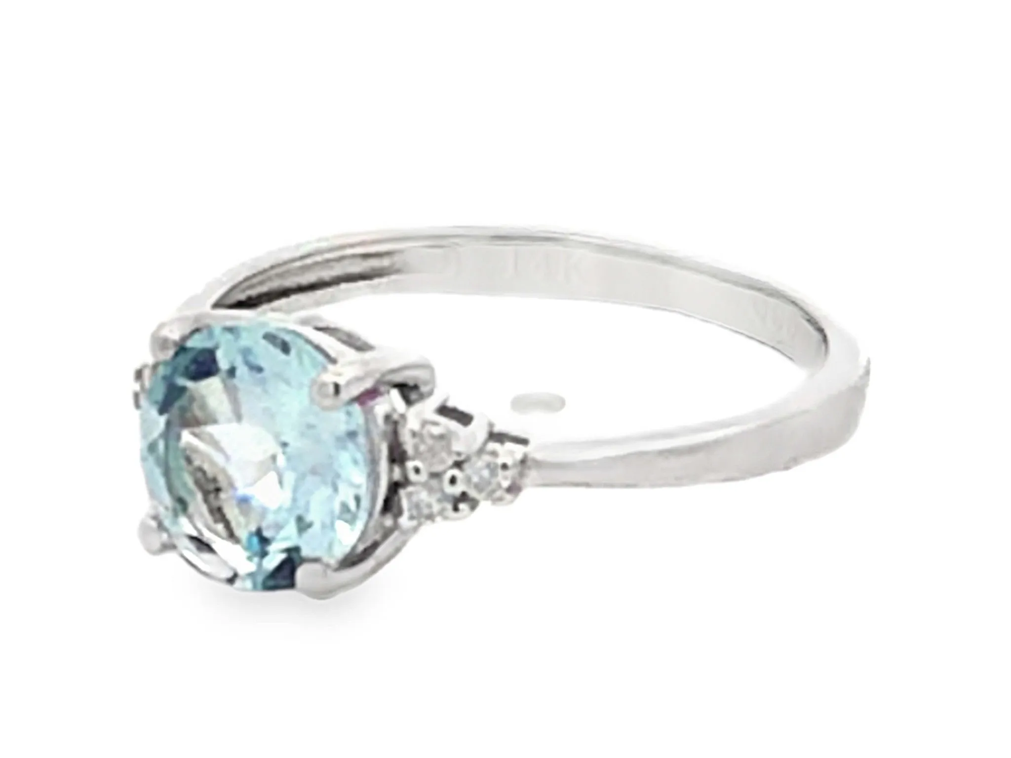 Round Aquamarine and Diamond Ring 14K White Gold