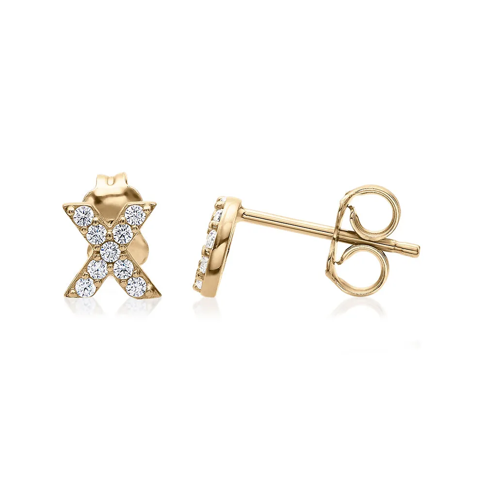 Round Brilliant fancy earrings with diamond simulants in 10 carat yellow gold