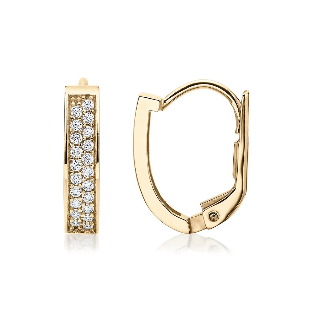 Round Brilliant hoop earrings with diamond simulants in 10 carat yellow gold