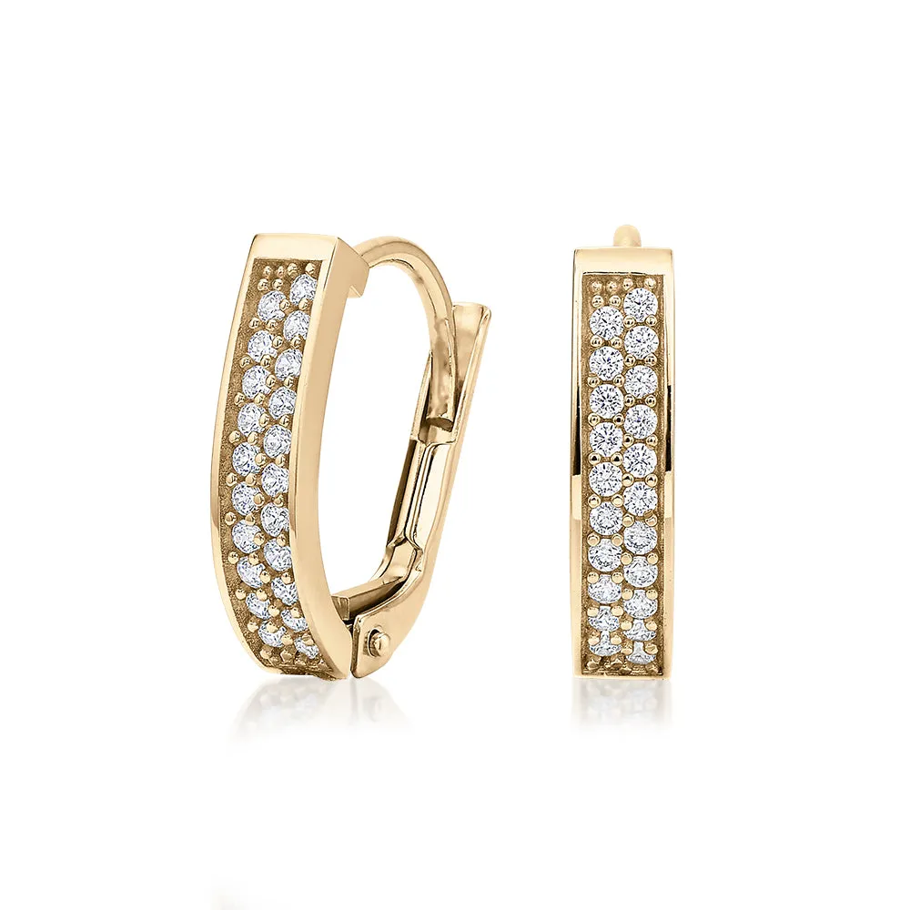 Round Brilliant hoop earrings with diamond simulants in 10 carat yellow gold