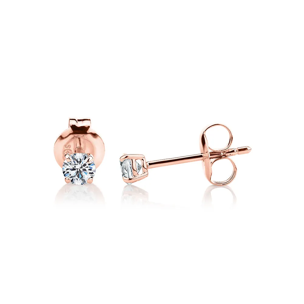 Round Brilliant stud earrings with 0.25 carats* of diamond simulants in 10 carat rose gold