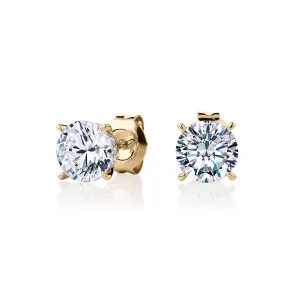 Round Brilliant stud earrings with 2.18 carats* of diamond simulants in 10 carat yellow gold