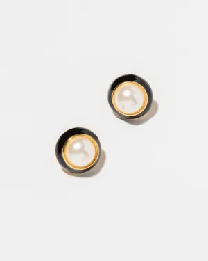 Round Pearl Enamel Stud Earrings