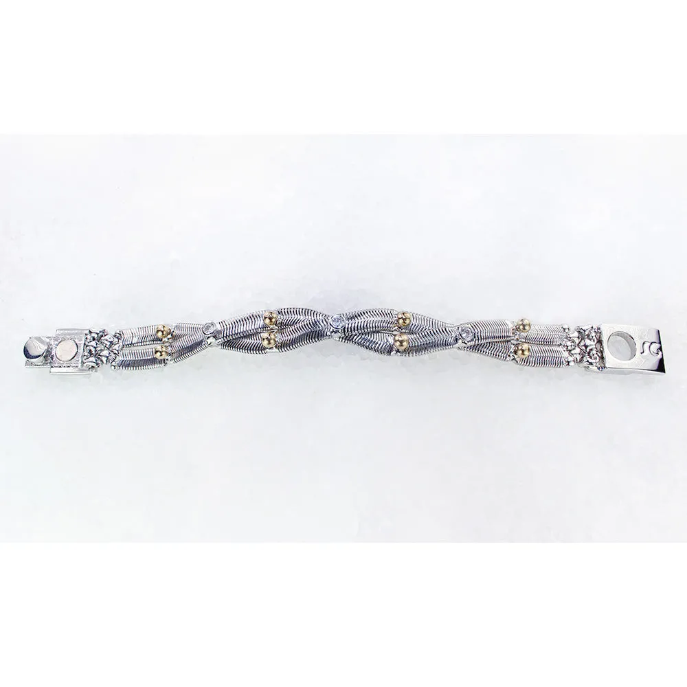 SG Liquid Metal SNB16-N Chrome Finish Bracelet with Gold 24K Pins and Zircons by Sergio Gutierrez