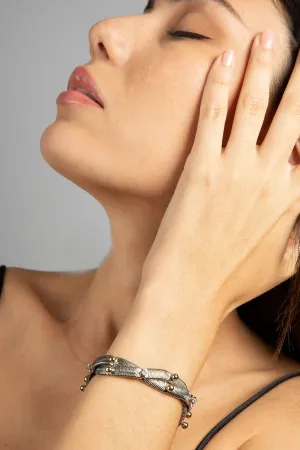 SG Liquid Metal SNB16-N Chrome Finish Bracelet with Gold 24K Pins and Zircons by Sergio Gutierrez